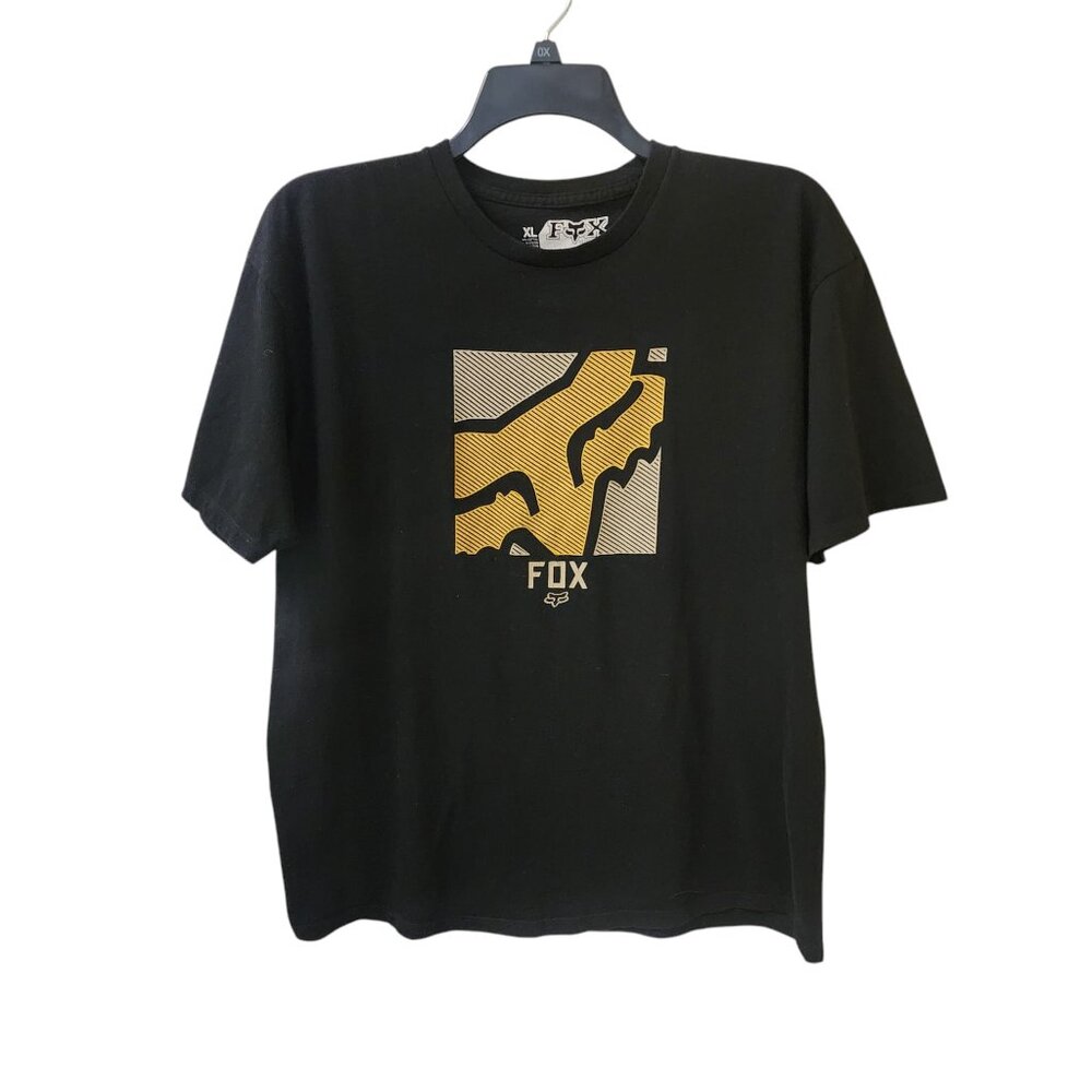 Fox Racing Black Yellow Logo Tee Men's XL Moto Outdoor y2k
